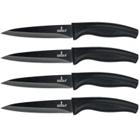 Steak Knife Set - Iridescent/Rainbow Titanium Coated Stainless Steel Knives - 5 inch / 12.7cm - (4 Black Handle, Black Blade) | SiliSlick®