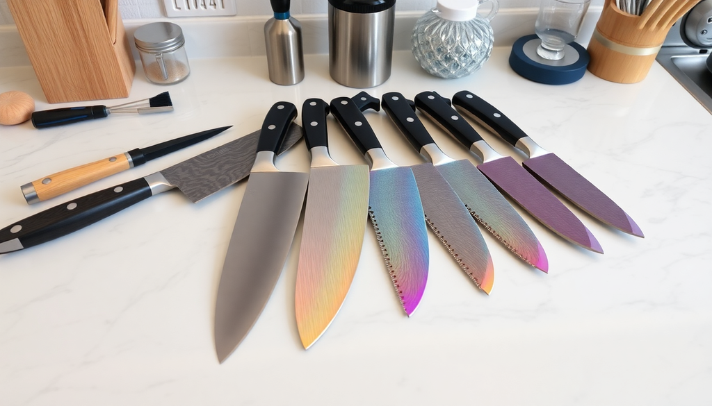 Innovative Strategies for Ensuring Food Safety and Durability of Damascus, PVD, and Rainbow Titanium Kitchen Knives in Commercial Settings