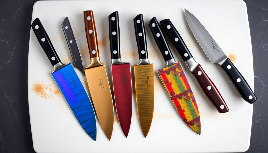 Enhancing Food Safety and Wear Resistance of Damascus, PVD, and Rainbow Titanium Chef Knives in Professional Kitchens