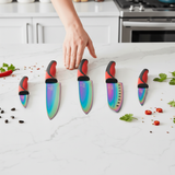 Kitchen Knife Set - Titanium Coated Blades - Red Handles
