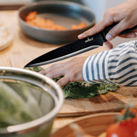 Kitchen Knife Set Kit | Black Handle, Black Blade & Red Magnetic Rack