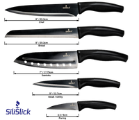 Kitchen Knife Set Kit | Black Handle, Black Blade & Black Magnetic Rack