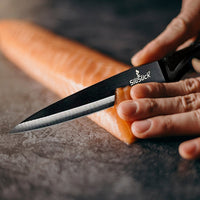 Kitchen Knife Set Kit | Black Handle, Black Blade & Red Magnetic Rack