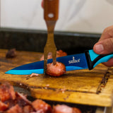Kitchen Knife Set Kit | Blue Handle, Blue Blade & Red Magnetic Rack