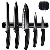 Kitchen Knife Set Kit | Black Handle, Black Blade & Black Magnetic Rack