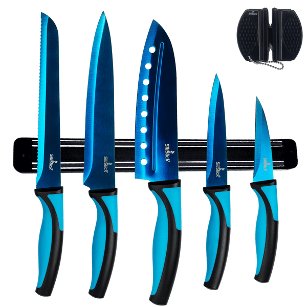 Kitchen Knife Set Kit with Magnetic Rack Sharpener – SiliSlick®