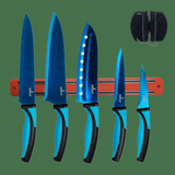 Kitchen Knife Set Kit | Red Magnetic Rack & Portable Sharpener