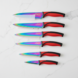 Kitchen Knife Set - Titanium Coated Blades - Red Handles