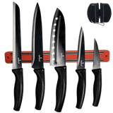 Professional kitchen knife set kit with red magnetic rack and portable sharpener