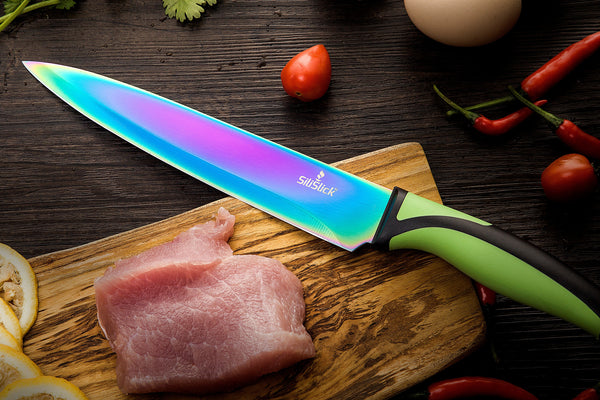 SiliSlick Stainless Steel Steak Knife Set of 6 - Rainbow Iridescent Blue  Handle - Titanium, 1 unit - Foods Co.