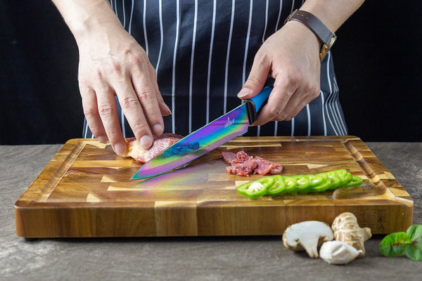 SiliSlick Kitchen Knife Set , 5 Chef Knives , Titanium Coated Iridescent  Stainless Steel Rainbow Blades & Ergonomic Hand