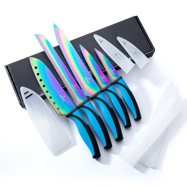 SiliSlick Kitchen Knife Set - Blue Handle  5 Stainless Steel Knives –  SiliSlick®