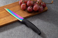 Steak Knife Set - Iridescent/Rainbow Titanium Coated Stainless Steel Knives - 5 inch / 12.7cm - (6 Black) | SiliSlick®