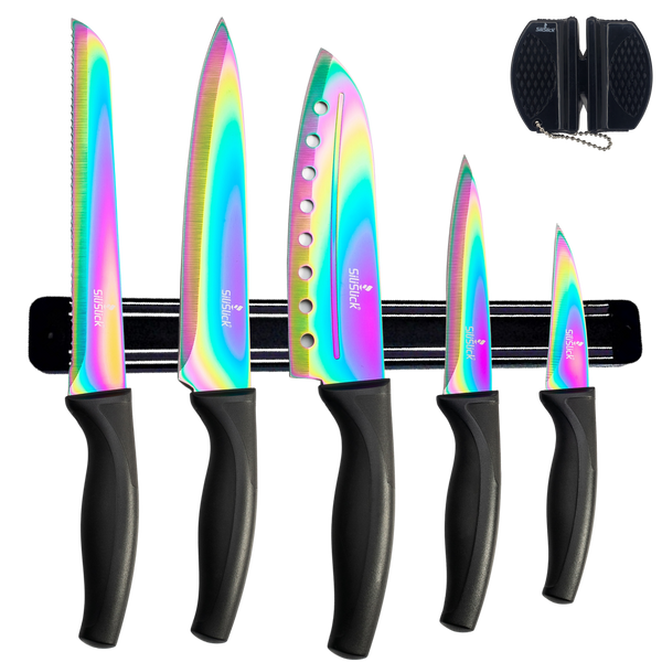 Rainbow Titanium Coating Cutlery Knives Block Set