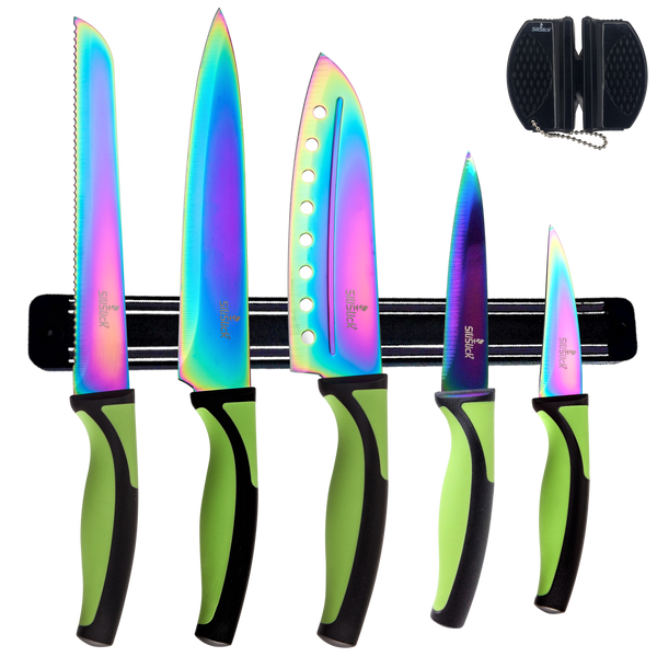 Kitchen Knife Starter Set | Green Handle & Black MagRack | SiliSlick®