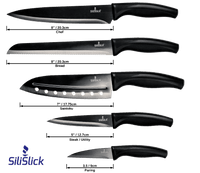 Kitchen Knife Set - Rainbow Titanium Coated Blades Chef's Quality  by SiliSlick® Blk Blk | SiliSlick®