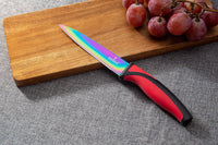 Steak Knife Set - Iridescent/Rainbow Titanium Coated Stainless Steel Knives - 5 inch / 12.7cm - (4 Red) | SiliSlick®