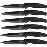 Steak Knife Set - Iridescent/Rainbow Titanium Coated Stainless Steel Knives - 5 inch / 12.7cm - (6 Black Handle, Black Blade) | SiliSlick®