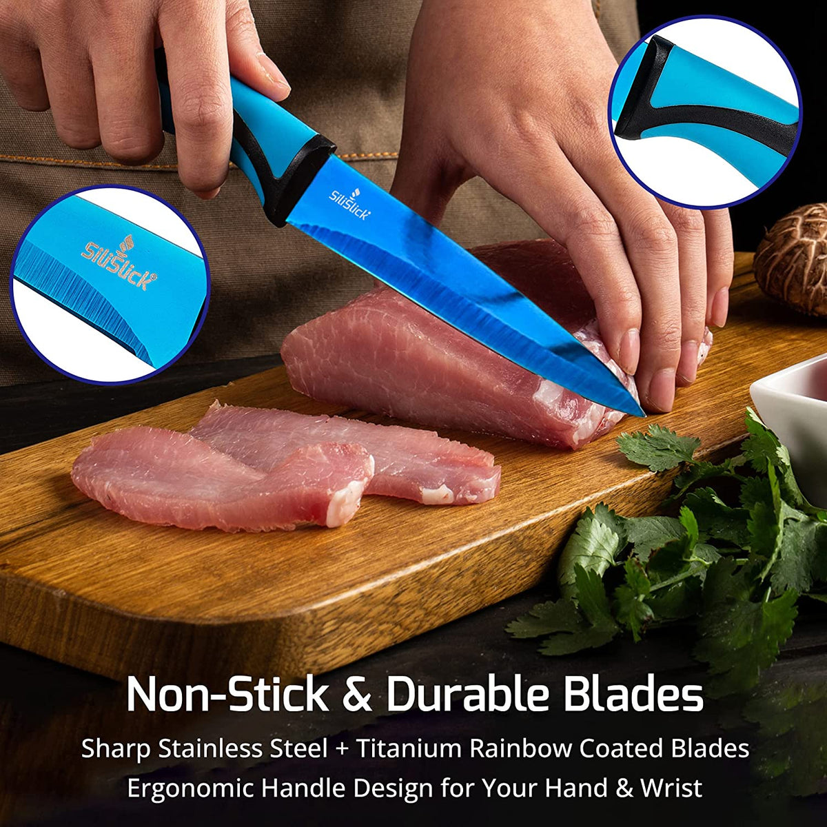 Tasty 4 Piece Stainless Steel Steak Knife Set, Serrated Edge, Tasty Blue 