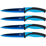 Steak Knife Set - Iridescent/Rainbow Titanium Coated Stainless Steel Knives - 5 inch / 12.7cm - (4 Blue Handle, Blue Blade) | SiliSlick®