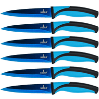 Steak Knife Set - Iridescent/Rainbow Titanium Coated Stainless Steel Knives - 5 inch / 12.7cm - (6 Blue Handle, Blue Blade) | SiliSlick®