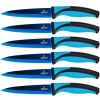 Steak Knife Set - Iridescent/Rainbow Titanium Coated Stainless Steel Knives - 5 inch / 12.7cm - (6 Blue Handle, Blue Blade) | SiliSlick®