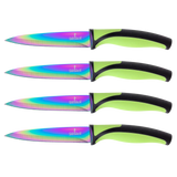 Steak Knife Set - Iridescent/Rainbow Titanium Coated Stainless Steel Knives - 5 inch / 12.7cm - (4 Green) | SiliSlick®