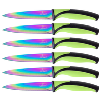 Steak Knife Set - Iridescent/Rainbow Titanium Coated Stainless Steel Knives - 5 inch / 12.7cm - (6 Green) | SiliSlick®