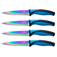 Steak Knife Set - Iridescent/Rainbow Titanium Coated Stainless Steel Knives - 5 inch / 12.7cm - (4 Blue) | SiliSlick®