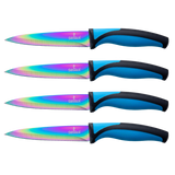 Steak Knife Set - Iridescent/Rainbow Titanium Coated Stainless Steel Knives - 5 inch / 12.7cm - (4 Blue) | SiliSlick®