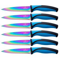 Steak Knife Set - Iridescent/Rainbow Titanium Coated Stainless Steel Knives - 5 inch / 12.7cm - (6 Blue) | SiliSlick®