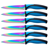 Steak Knife Set - Iridescent/Rainbow Titanium Coated Stainless Steel Knives - 5 inch / 12.7cm - (6 Blue) | SiliSlick®