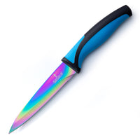 Steak Knife Set - Iridescent/Rainbow Titanium Coated Stainless Steel Knives - 5 inch / 12.7cm - (6 Blue) | SiliSlick®