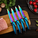 Steak Knife Set - Iridescent/Rainbow Titanium Coated Stainless Steel Knives - 5 inch / 12.7cm - (4 Blue) | SiliSlick®
