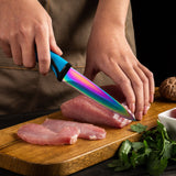 Steak Knife Set - Iridescent/Rainbow Titanium Coated Stainless Steel Knives - 5 inch / 12.7cm - (4 Blue) | SiliSlick®
