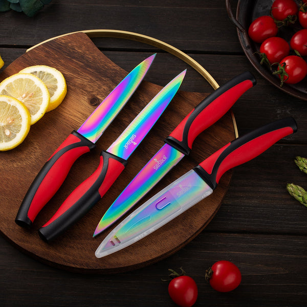 SiliSlick Stainless Steel Steak Knife Set of 6 - Rainbow