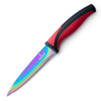 Steak Knife Set - Iridescent/Rainbow Titanium Coated Stainless Steel Knives - 5 inch / 12.7cm - (6 Red) | SiliSlick®