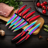 Steak Knife Set - Iridescent/Rainbow Titanium Coated Stainless Steel Knives - 5 inch / 12.7cm - (6 Red) | SiliSlick®