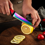 Steak Knife Set - Iridescent/Rainbow Titanium Coated Stainless Steel Knives - 5 inch / 12.7cm - (6 Red) | SiliSlick®