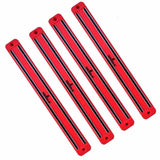 Set of four red magnetic knife racks for wall mounting, space-saving kitchen organization tool.