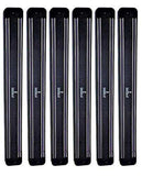 Set of six black magnetic knife and tool racks for wall mounting, space-saving kitchen and workspace organizer.