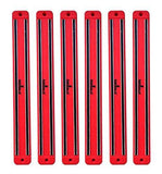 Set of six red magnetic knife/tool racks for wall mounting and organization